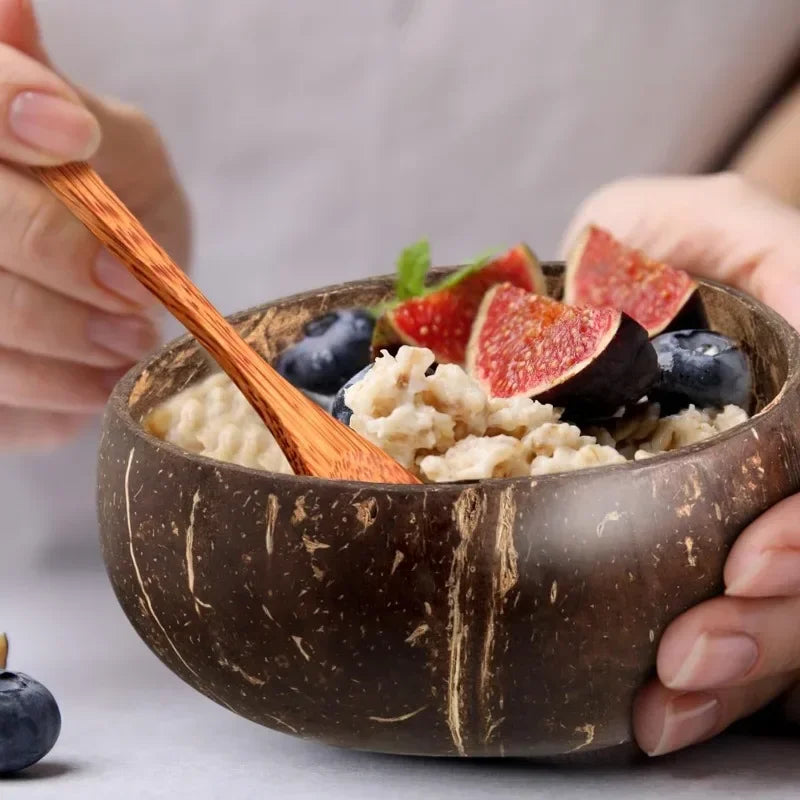 Natural Coconut Bowls 1/2/3/5PCS, Wooden, Eco-friendly, Stylish Tableware with Spoon Dessert Fruit Salad Yogurt Coconut Bowl Home Kitchen Supplies