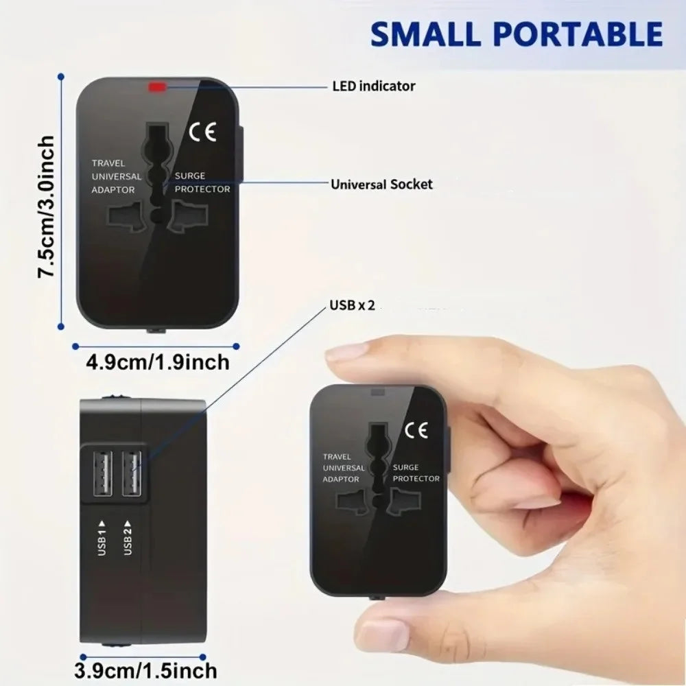 Universal Travel Adapter, Charger and Dual USB Ports UK to EU inc. EU UK US AU AC