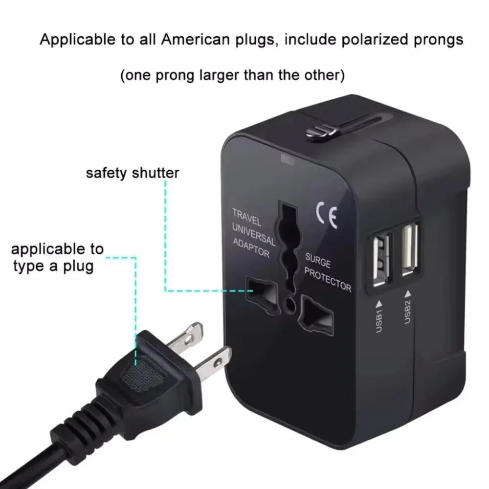 Universal Travel Adapter, Charger and Dual USB Ports UK to EU inc. EU UK US AU AC