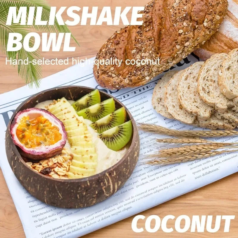 Natural Coconut Bowls 1/2/3/5PCS, Wooden, Eco-friendly, Stylish Tableware with Spoon Dessert Fruit Salad Yogurt Coconut Bowl Home Kitchen Supplies