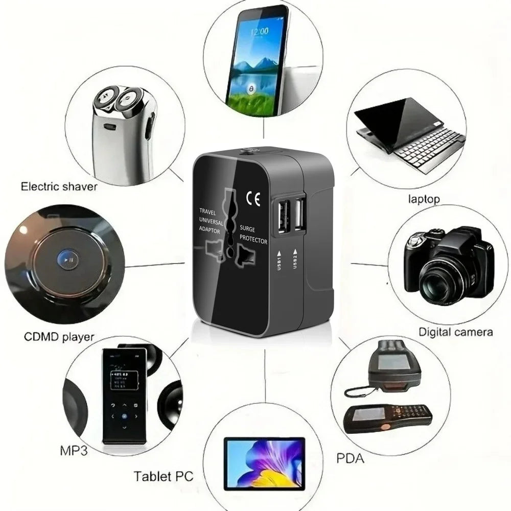 Universal Travel Adapter, Charger and Dual USB Ports UK to EU inc. EU UK US AU AC
