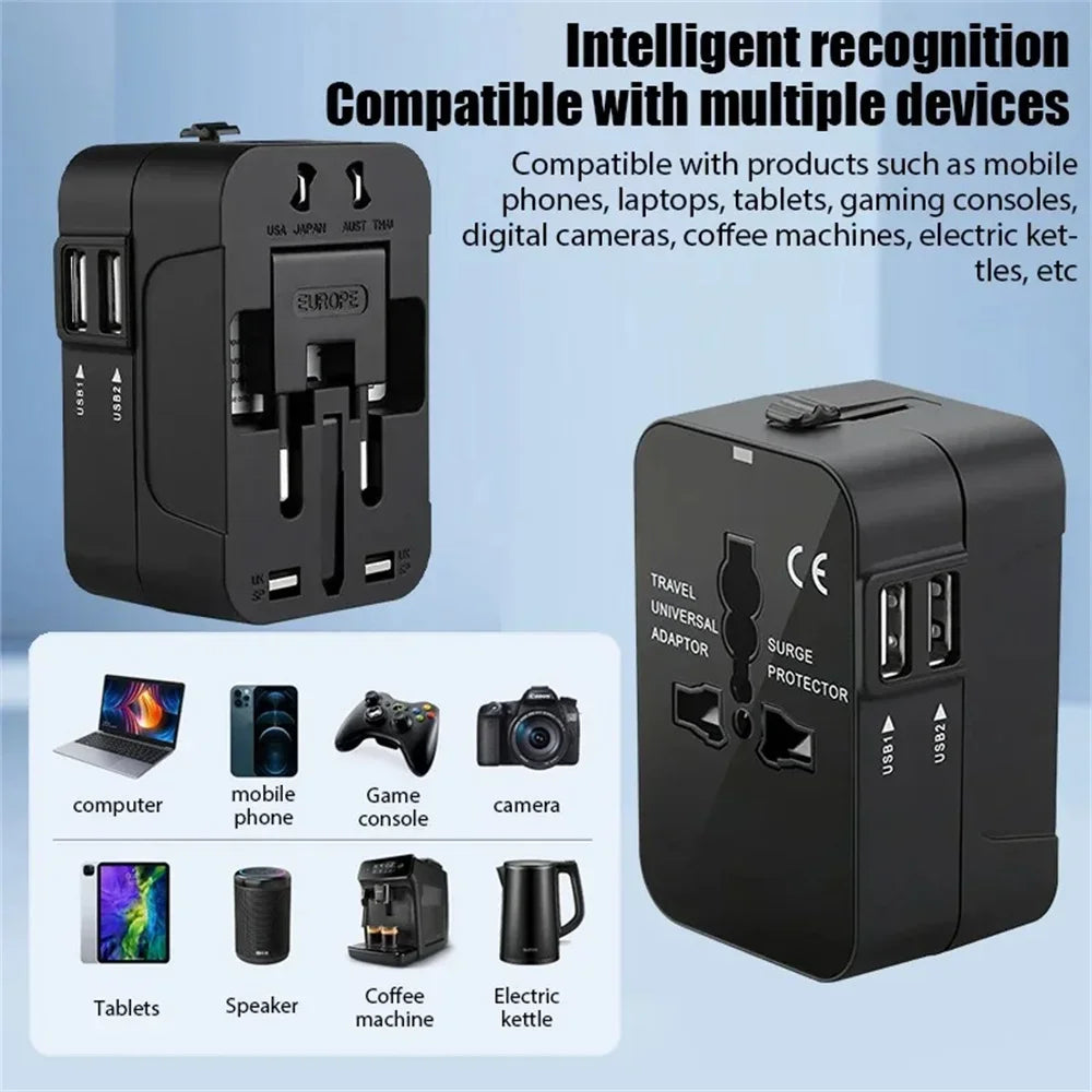 Universal Travel Adapter, Charger and Dual USB Ports UK to EU inc. EU UK US AU AC