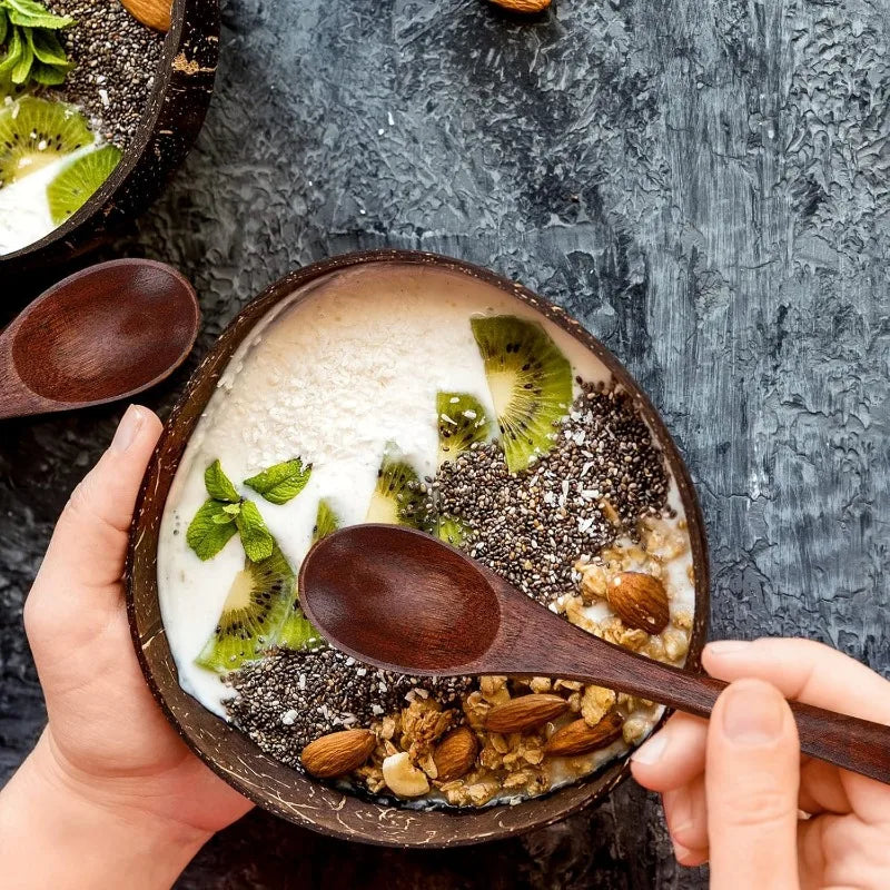 Natural Coconut Bowls 1/2/3/5PCS, Wooden, Eco-friendly, Stylish Tableware with Spoon Dessert Fruit Salad Yogurt Coconut Bowl Home Kitchen Supplies