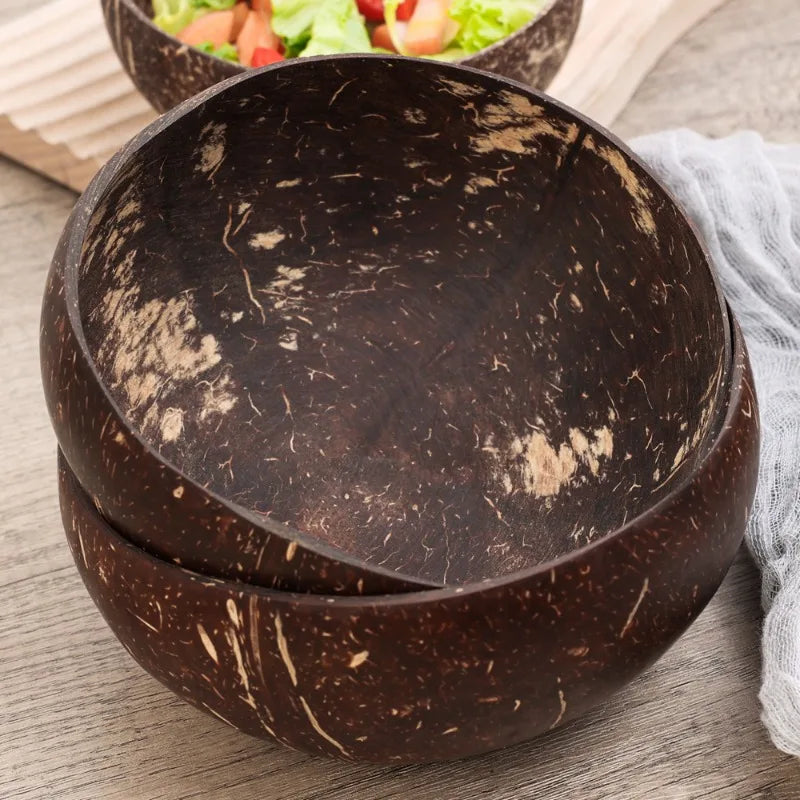 Natural Coconut Bowls 1/2/3/5PCS, Wooden, Eco-friendly, Stylish Tableware with Spoon Dessert Fruit Salad Yogurt Coconut Bowl Home Kitchen Supplies