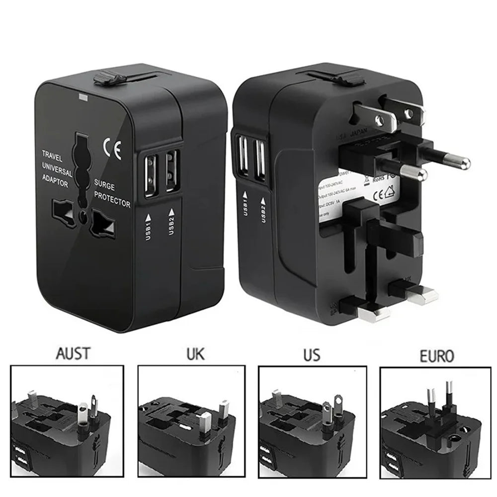 Universal Travel Adapter, Charger and Dual USB Ports UK to EU inc. EU UK US AU AC