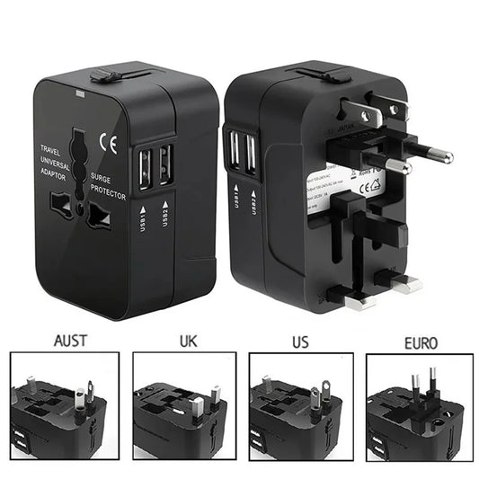 Universal Travel Adapter, Charger and Dual USB Ports UK to EU inc. EU UK US AU AC