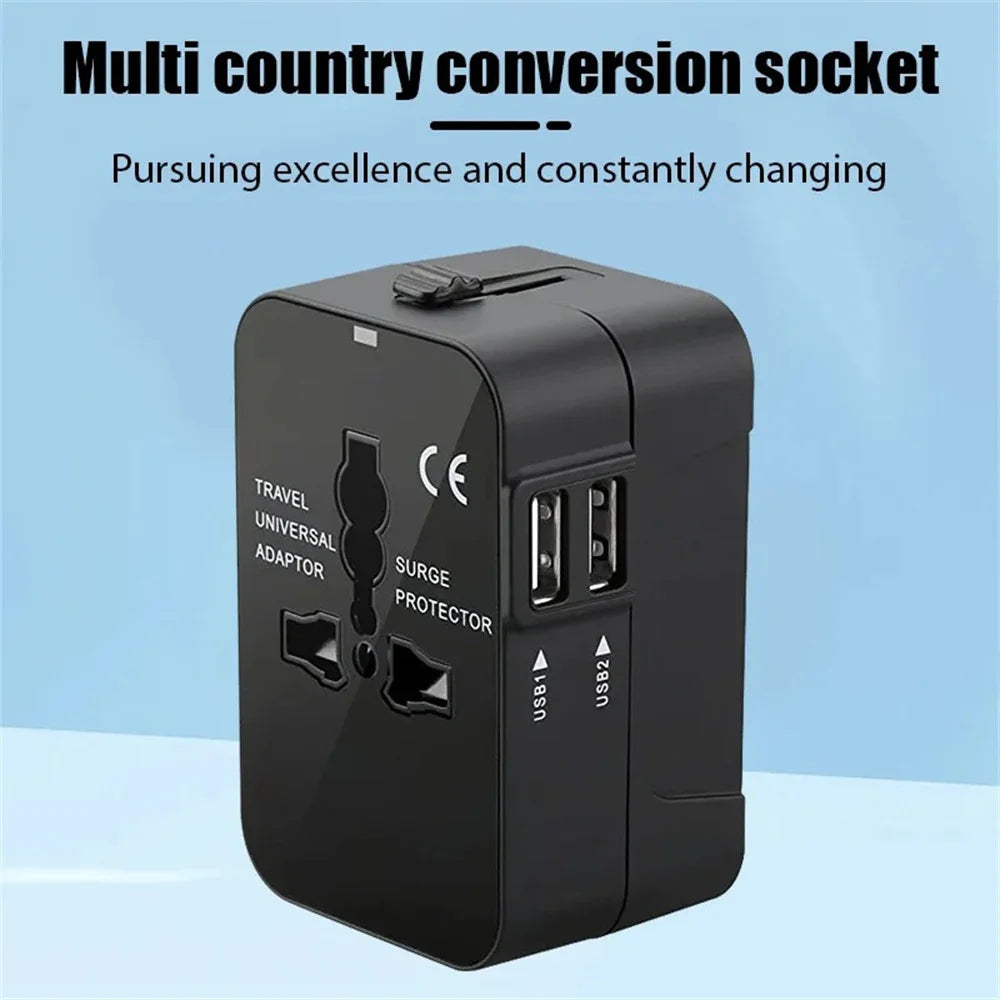 Universal Travel Adapter, Charger and Dual USB Ports UK to EU inc. EU UK US AU AC