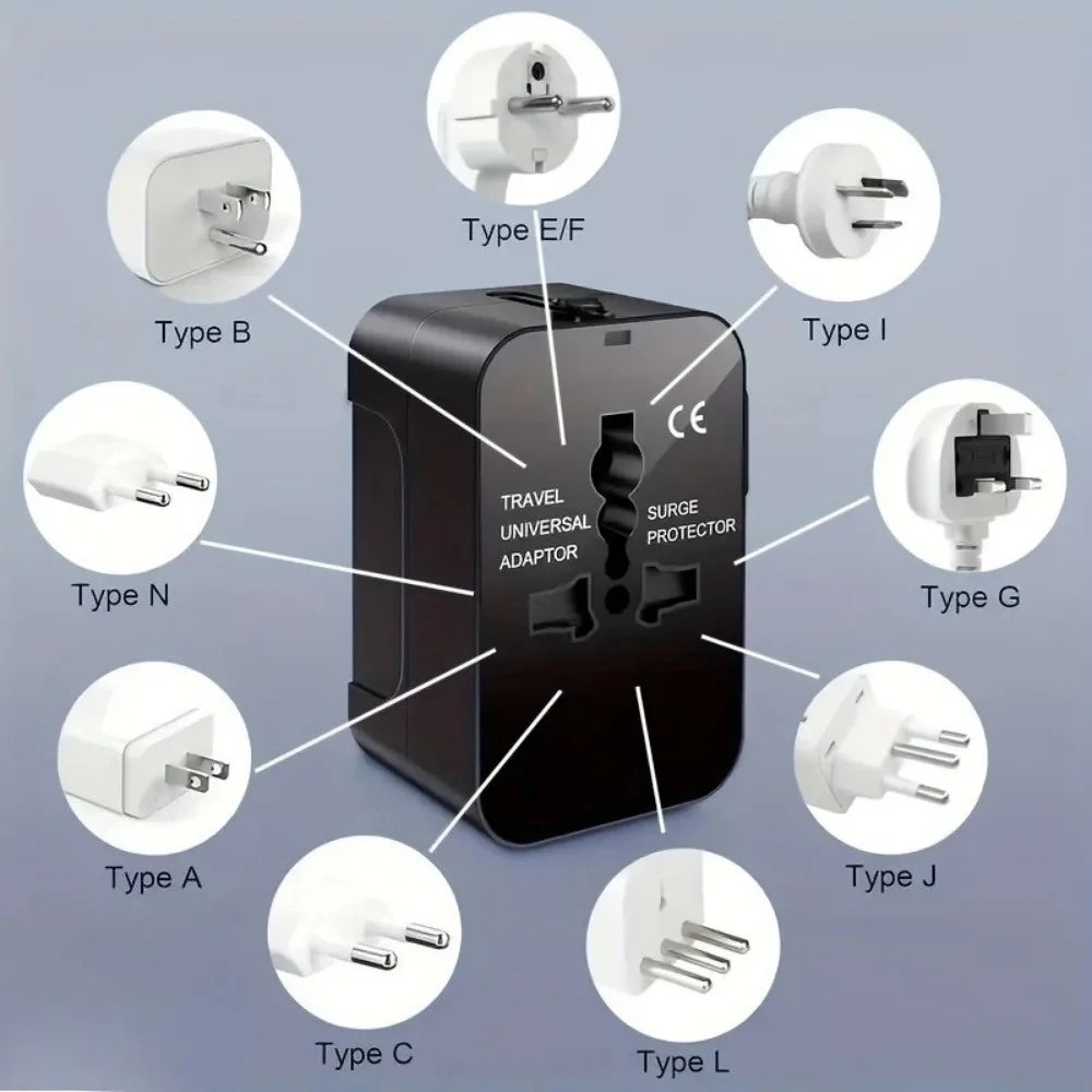 Universal Travel Adapter, Charger and Dual USB Ports UK to EU inc. EU UK US AU AC