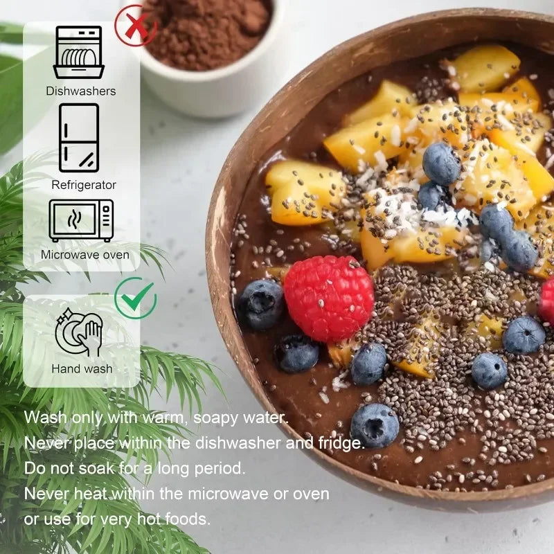 Natural Coconut Bowls 1/2/3/5PCS, Wooden, Eco-friendly, Stylish Tableware with Spoon Dessert Fruit Salad Yogurt Coconut Bowl Home Kitchen Supplies