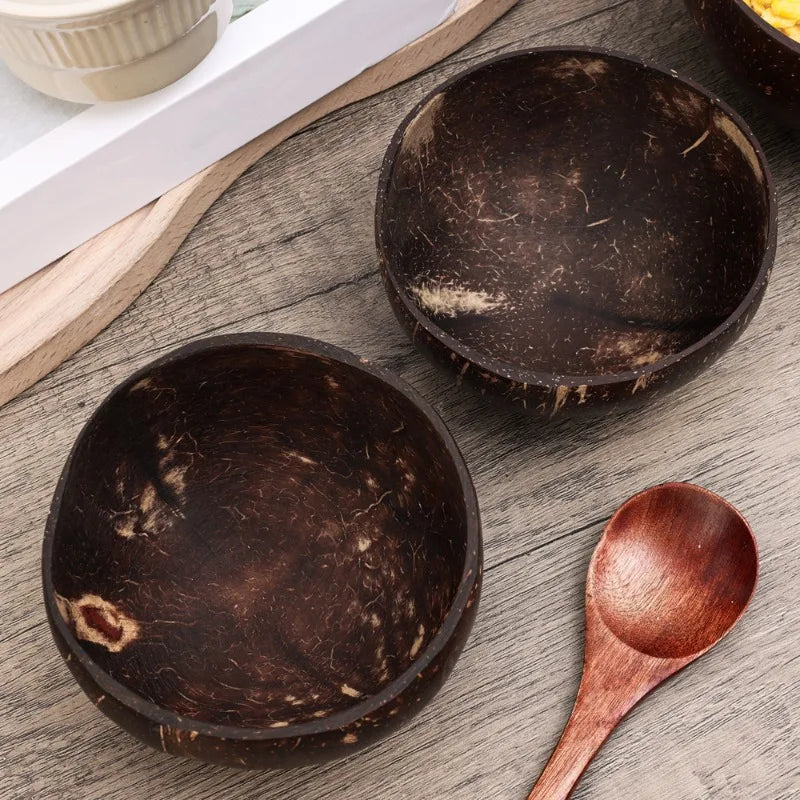 Natural Coconut Bowls 1/2/3/5PCS, Wooden, Eco-friendly, Stylish Tableware with Spoon Dessert Fruit Salad Yogurt Coconut Bowl Home Kitchen Supplies