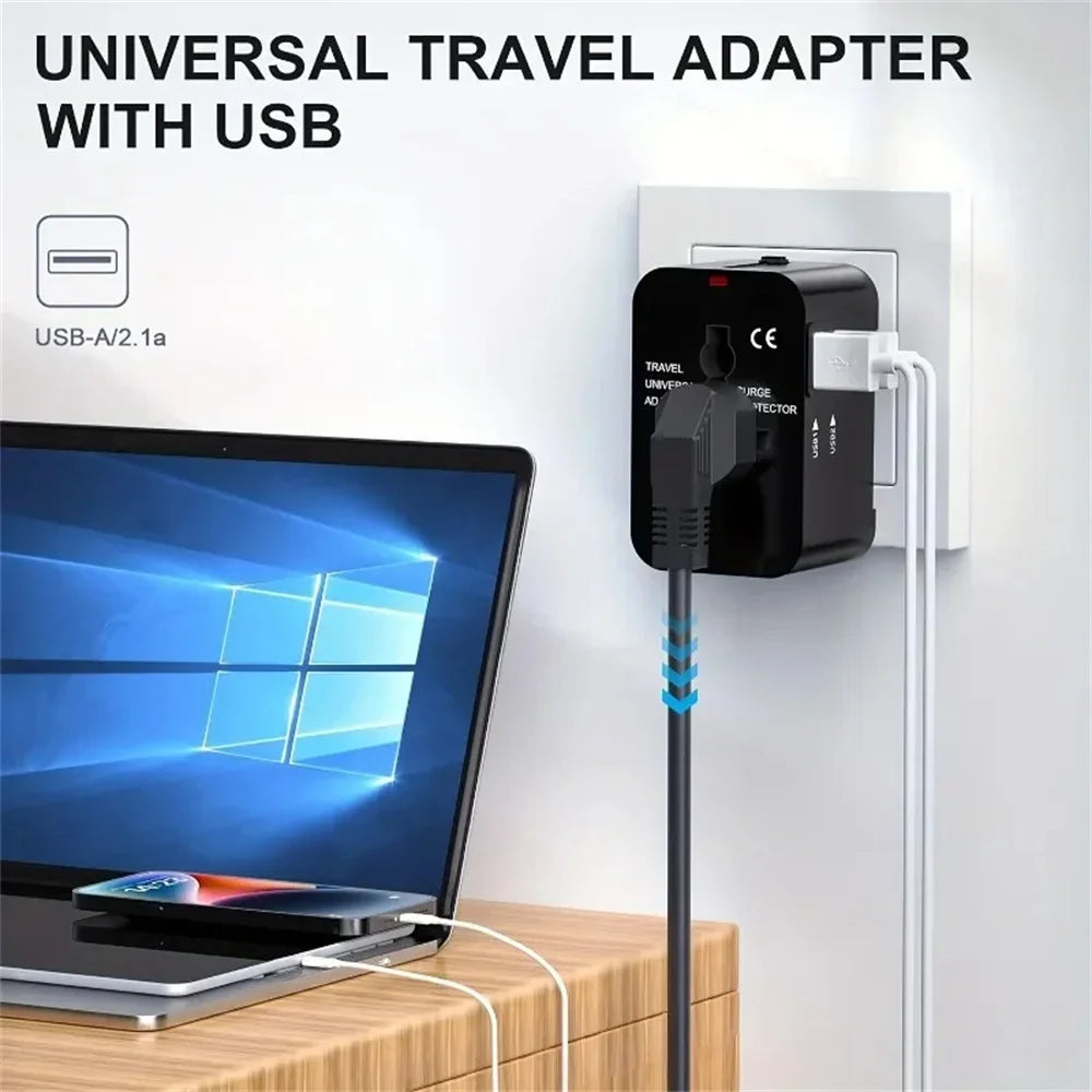 Universal Travel Adapter, Charger and Dual USB Ports UK to EU inc. EU UK US AU AC