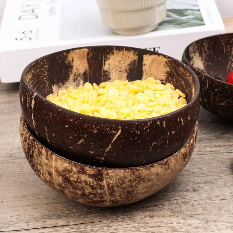 Natural Coconut Bowls 1/2/3/5PCS, Wooden, Eco-friendly, Stylish Tableware with Spoon Dessert Fruit Salad Yogurt Coconut Bowl Home Kitchen Supplies