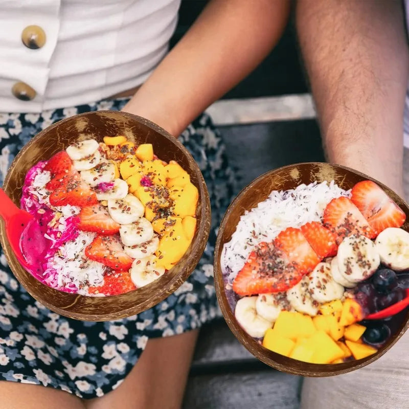 Natural Coconut Bowls 1/2/3/5PCS, Wooden, Eco-friendly, Stylish Tableware with Spoon Dessert Fruit Salad Yogurt Coconut Bowl Home Kitchen Supplies