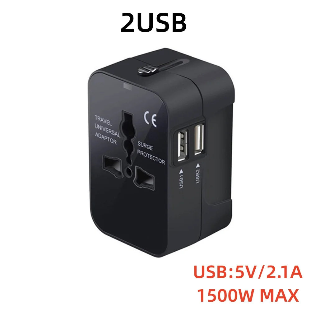 Universal Travel Adapter, Charger and Dual USB Ports UK to EU inc. EU UK US AU AC