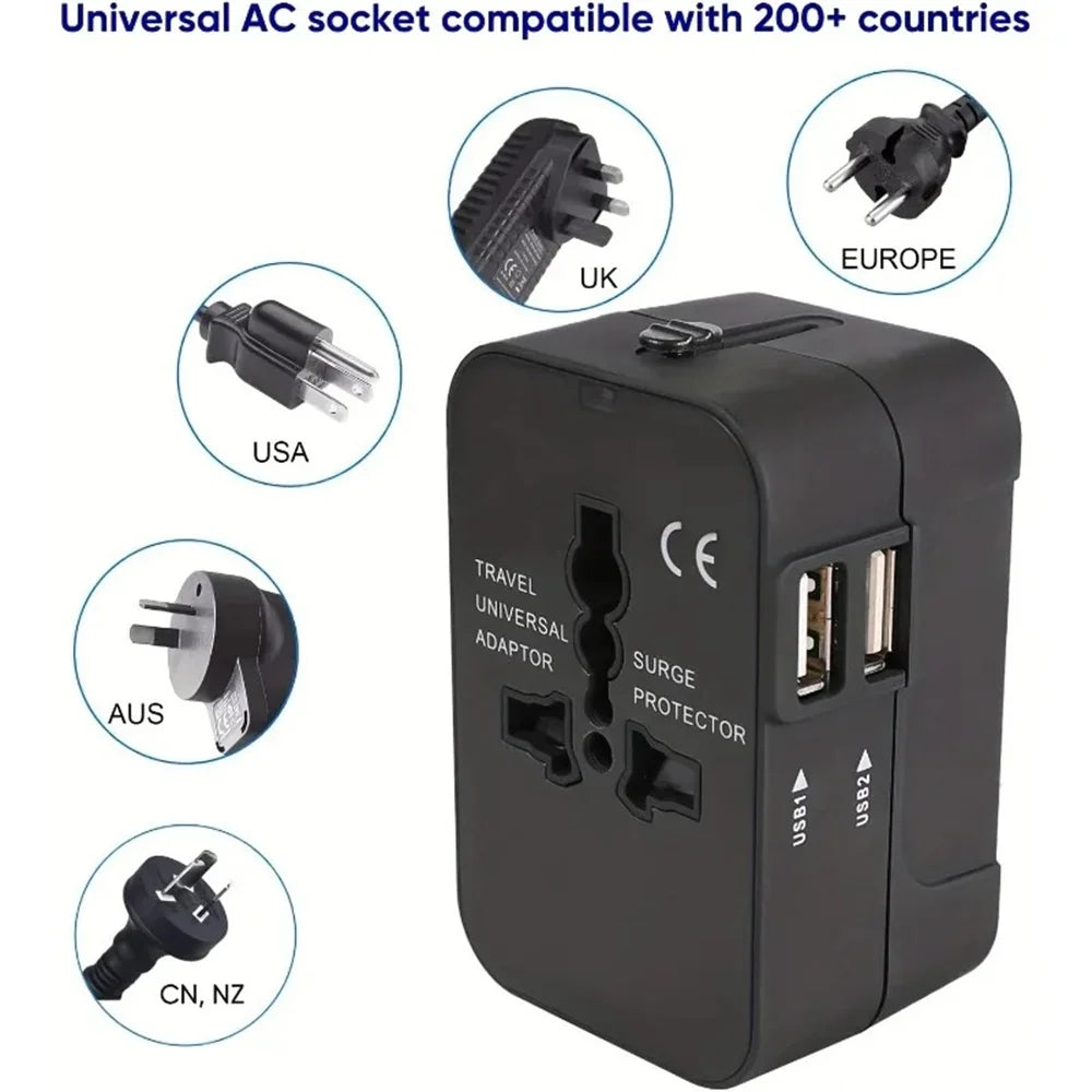 Universal Travel Adapter, Charger and Dual USB Ports UK to EU inc. EU UK US AU AC