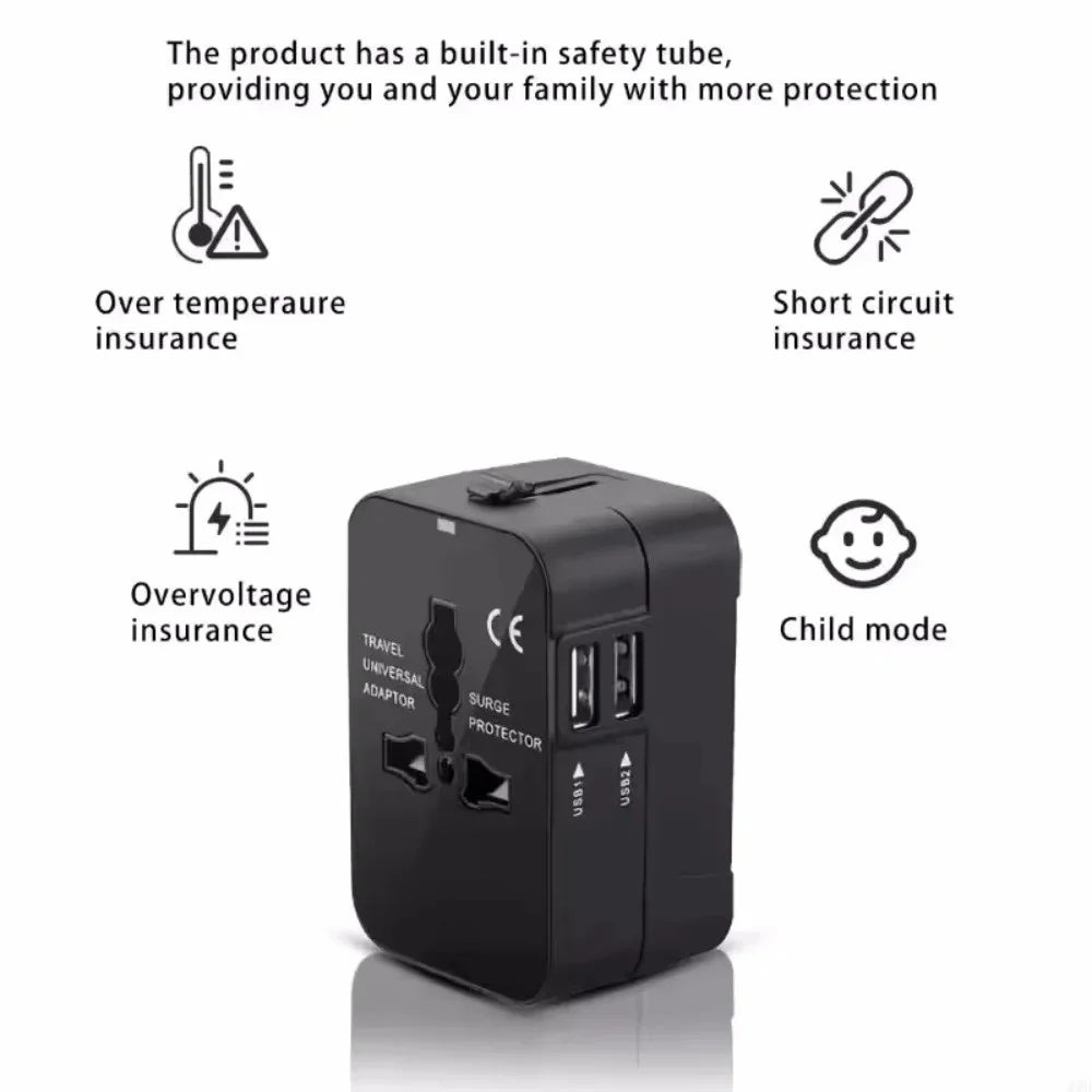 Universal Travel Adapter, Charger and Dual USB Ports UK to EU inc. EU UK US AU AC